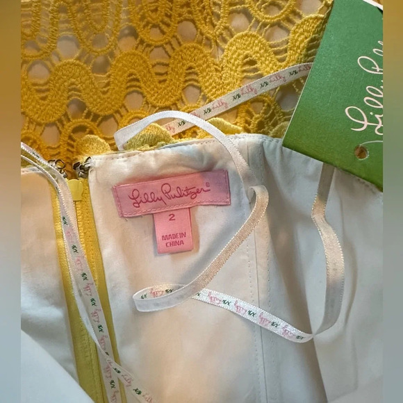 NWT Lilly Pulitzer Lakeland Ric Rac Lace Strapless Dress Starfruit Yellow Size 2 - Picture 10 of 13